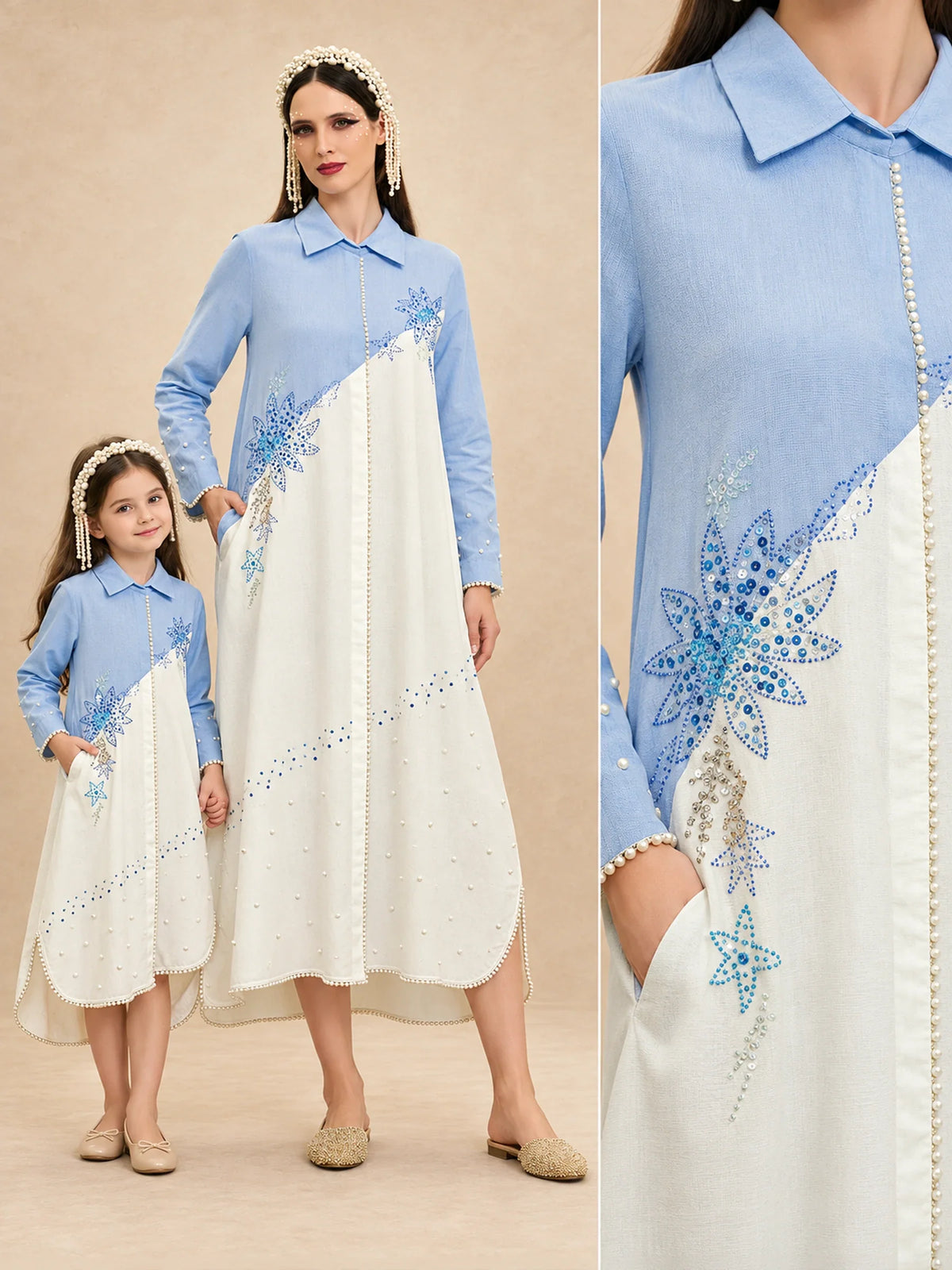 Cotton Collar Neck Ankle Length Jalabiya With Bead Work