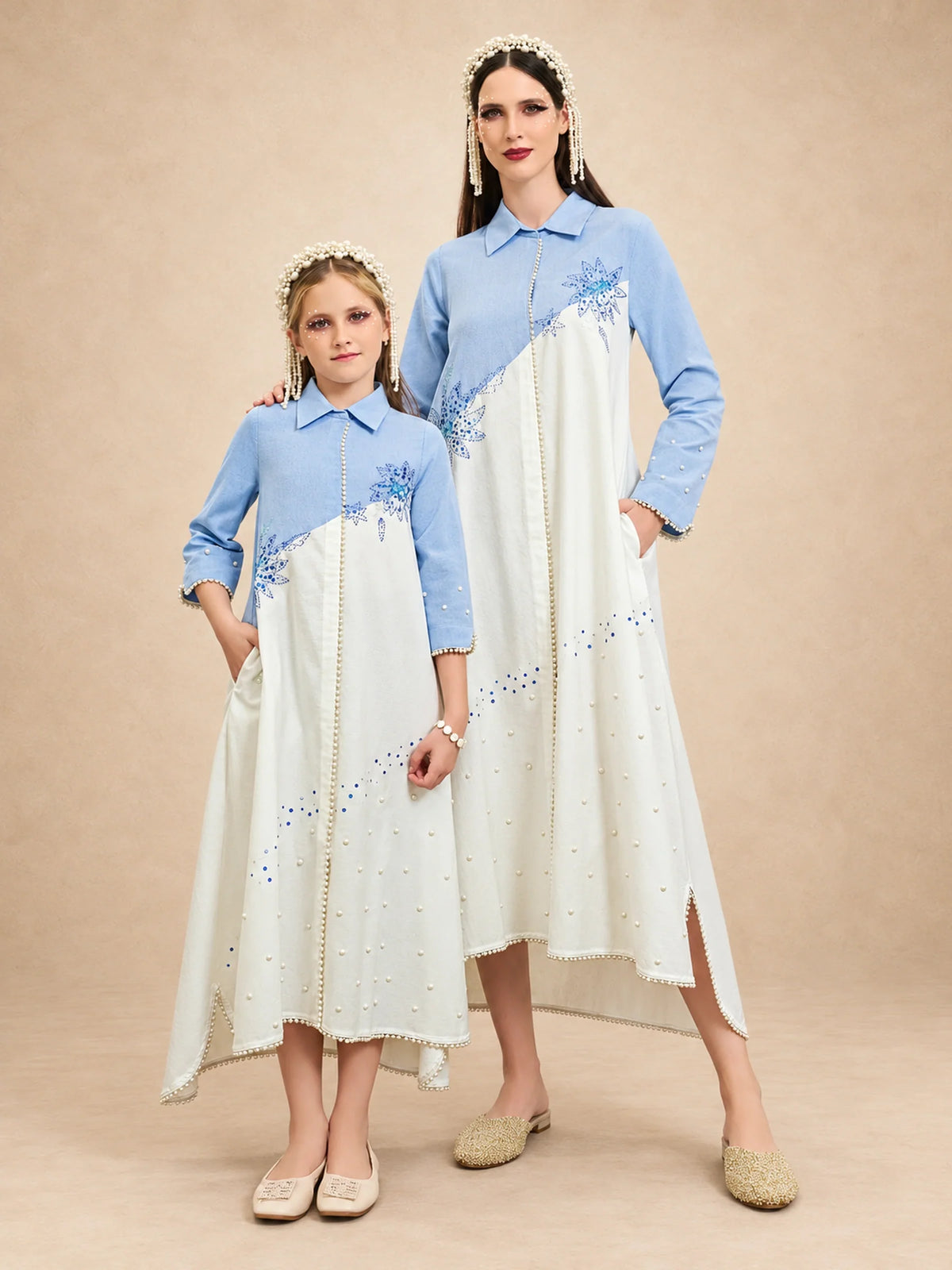 Cotton Collar Neck Ankle Length Jalabiya With Bead Work