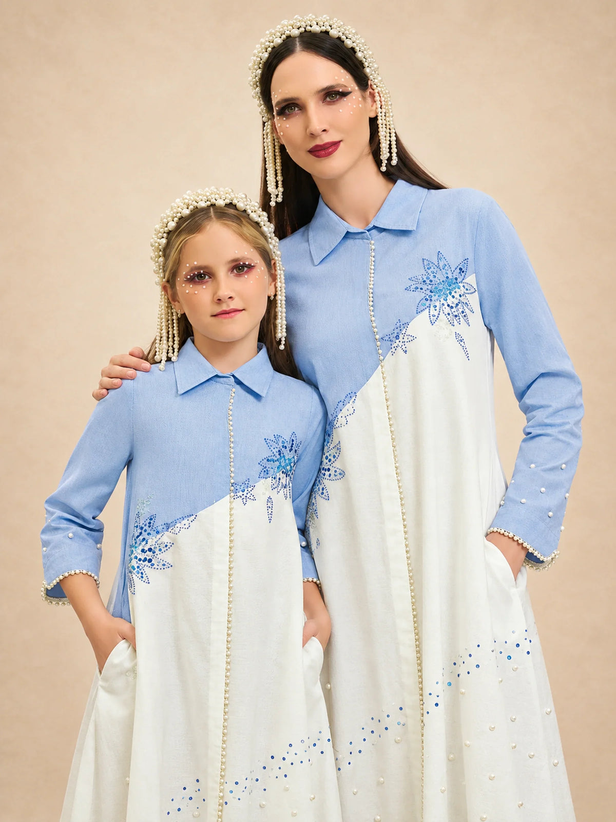 Cotton Collar Neck Ankle Length Jalabiya With Bead Work