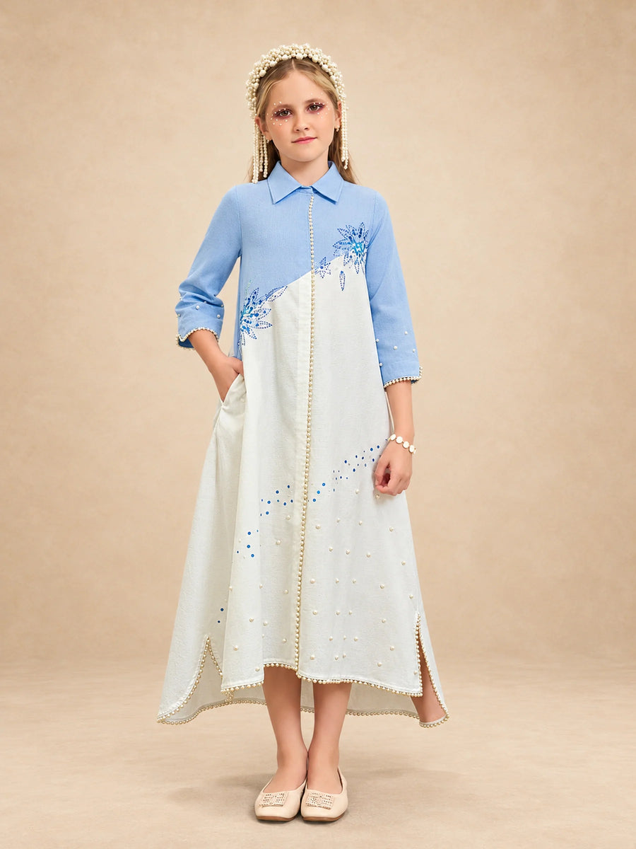 Cotton Collar Neck Ankle Length Jalabiya With Bead Work