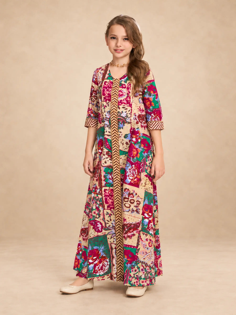 2 Pc Printed Cotton Jalabiya Set