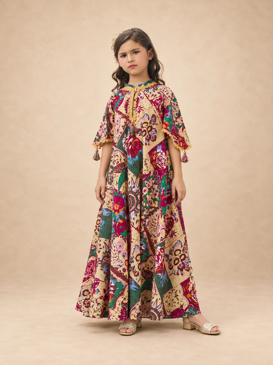 Printed Jalabiya With Extra Flayer Cut
