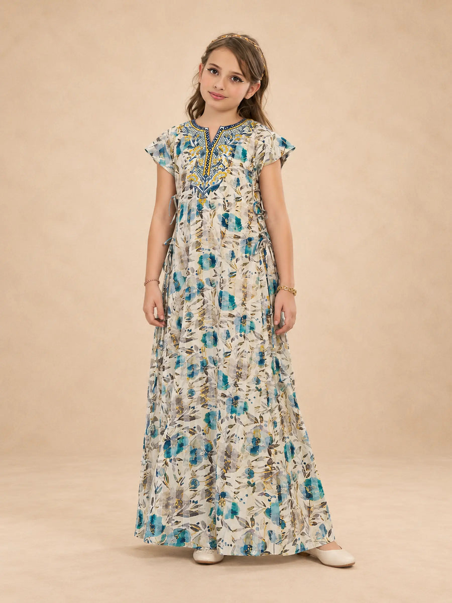 Jacquard -Flower Print Embroidered Jalabiya