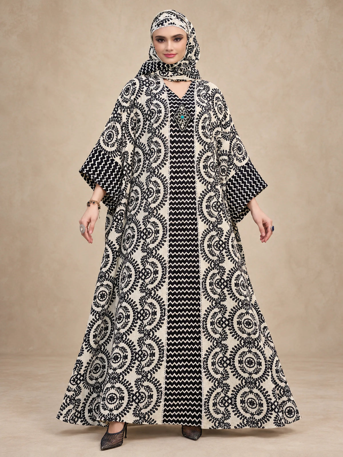 Circle And Zigzag Print  2 Pc  Jalabiya