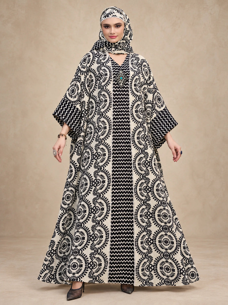 Circle And Zigzag Print  2 Pc  Jalabiya