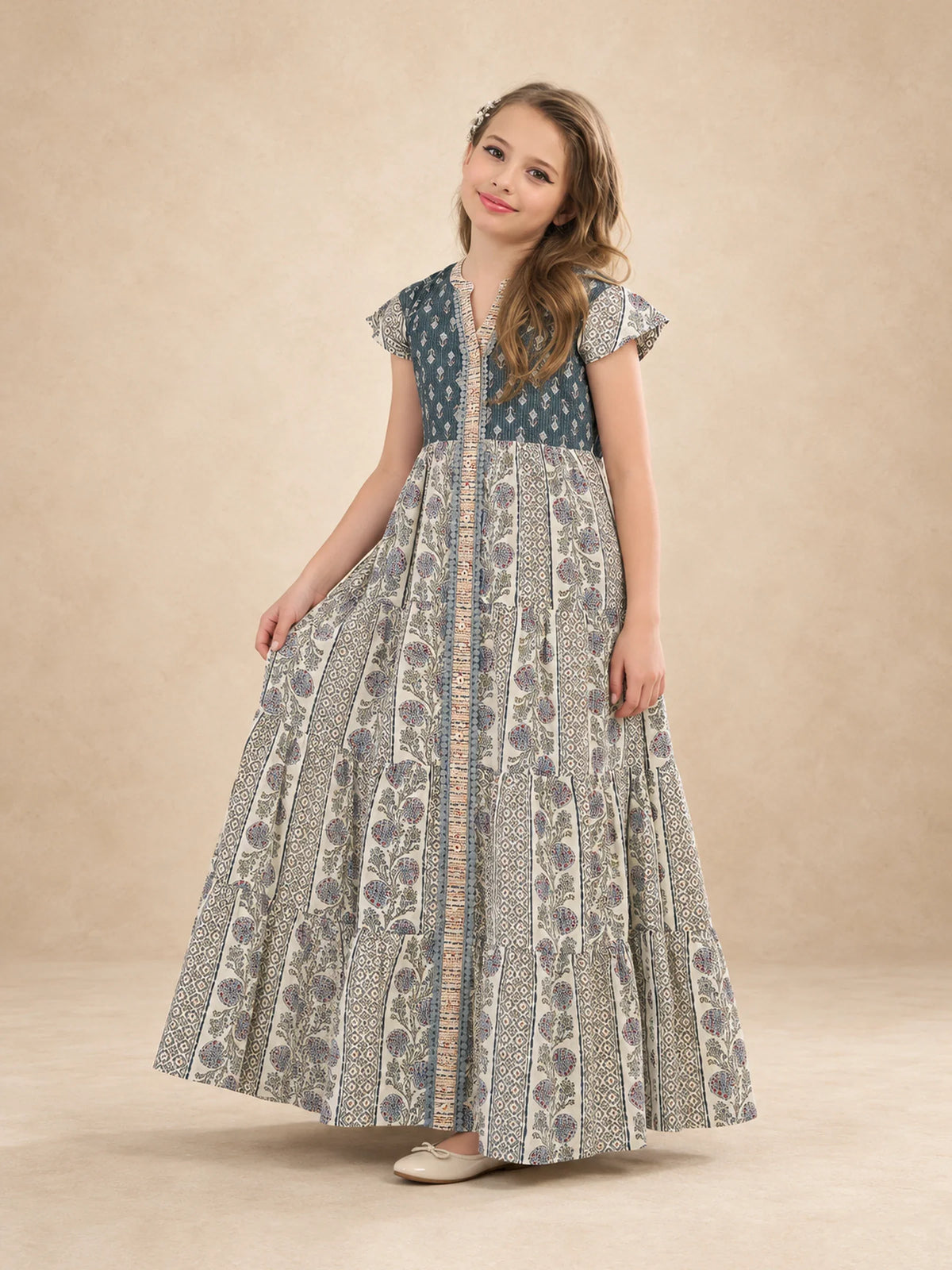 Cotton Printed Tiered Jalabiya