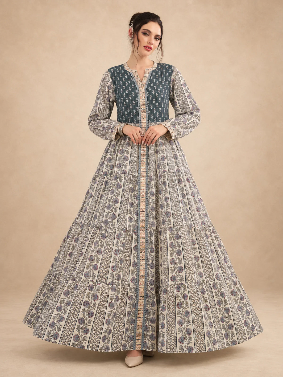 Cotton Printed Tiered Jalabiya