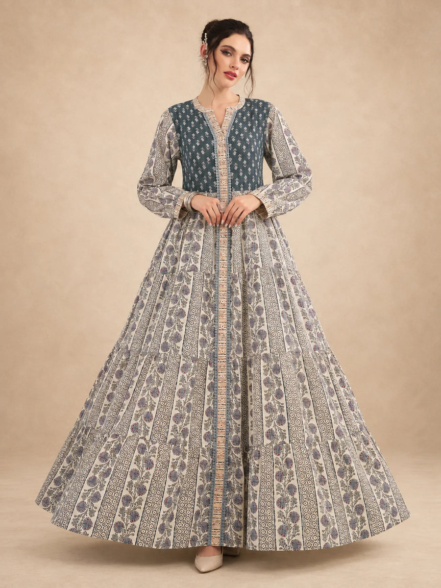 Cotton Printed Tiered Jalabiya