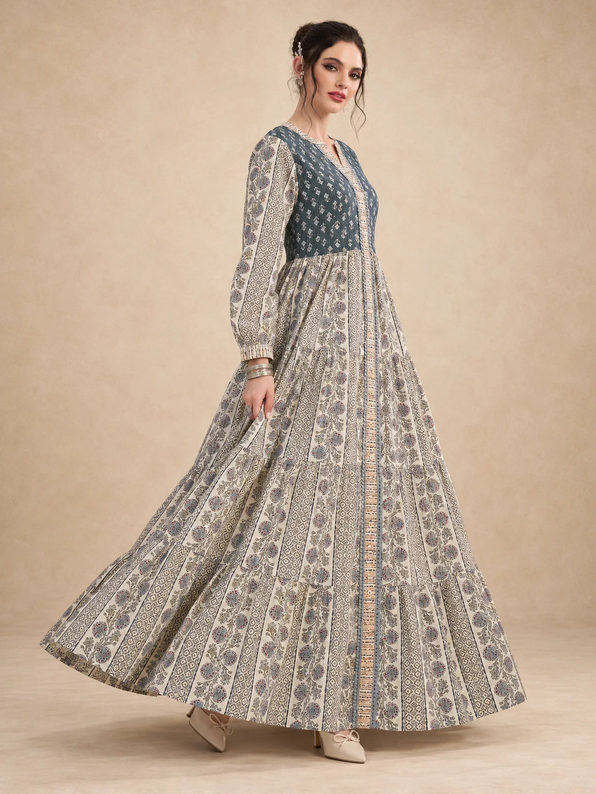 Cotton Printed Tiered Jalabiya