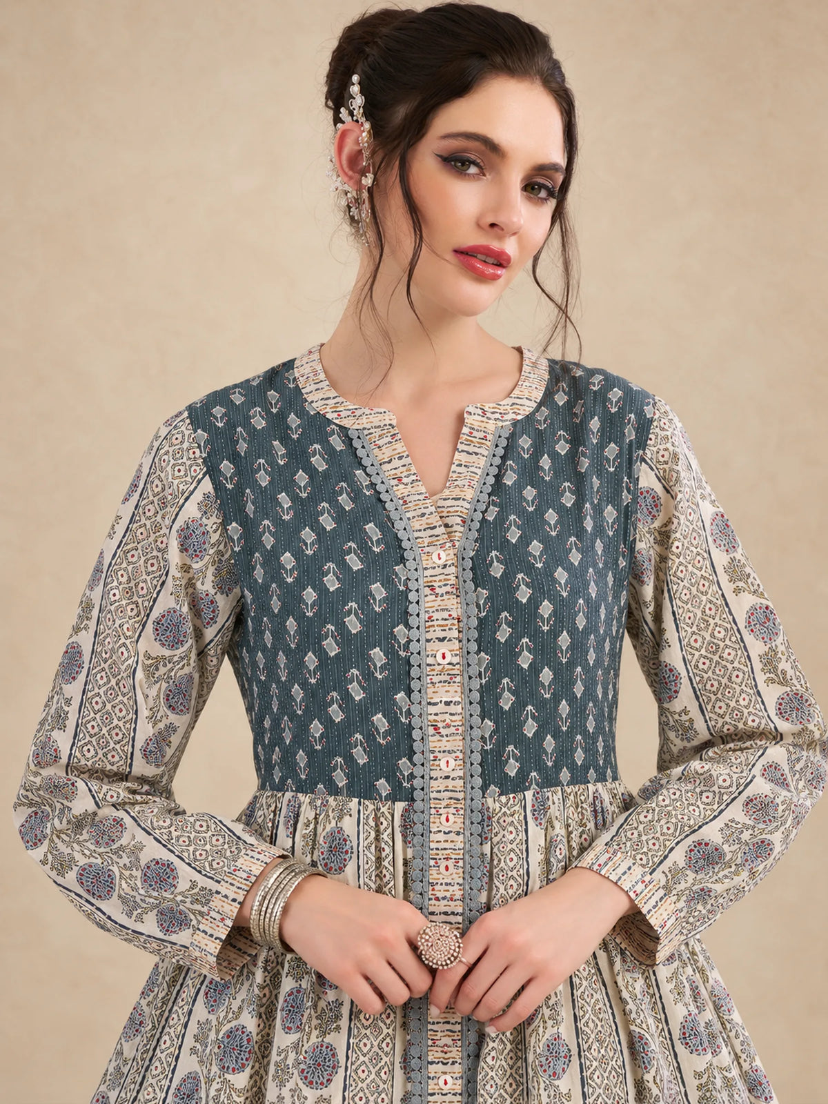 Cotton Printed Tiered Jalabiya