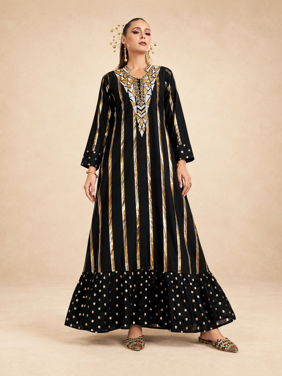 Cotton Jalabiya With  Stripe/ Polka Dot  Lurex