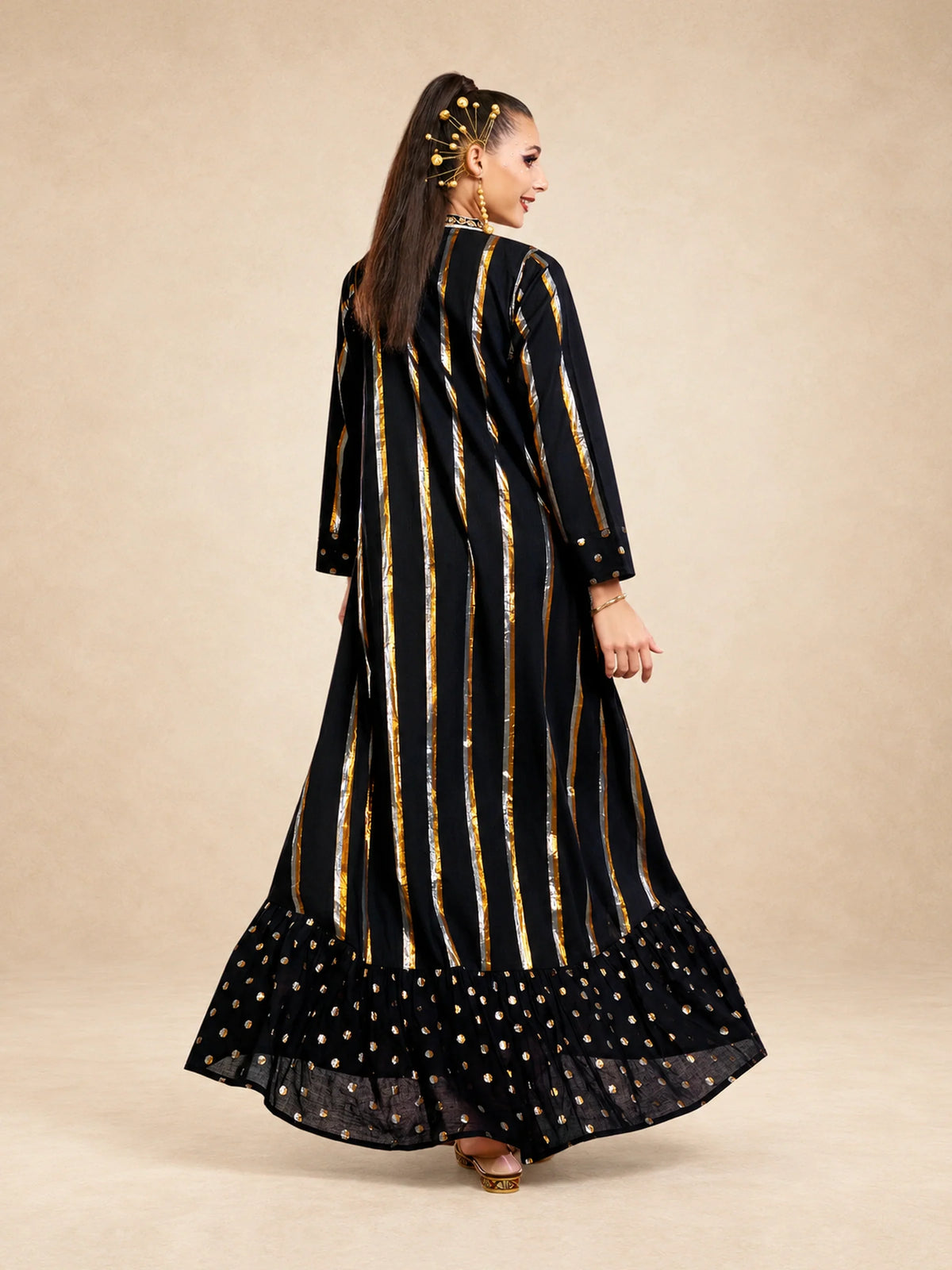 Cotton Jalabiya With  Stripe/ Polka Dot  Lurex