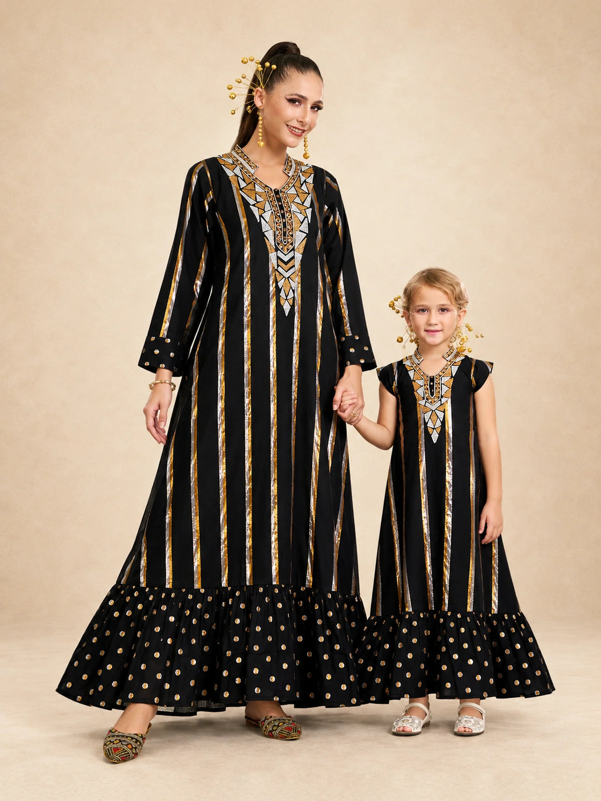 Cotton Jalabiya With  Stripe/ Polka Dot  Lurex