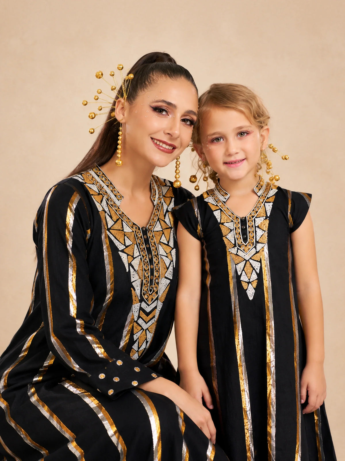Cotton Jalabiya With  Stripe/ Polka Dot  Lurex