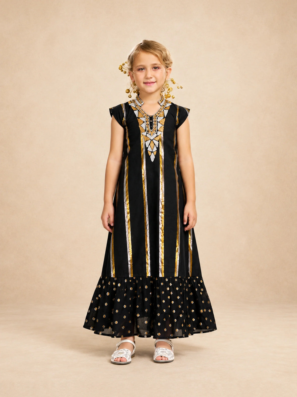 Cotton Jalabiya With  Stripe/ Polka Dot  Lurex