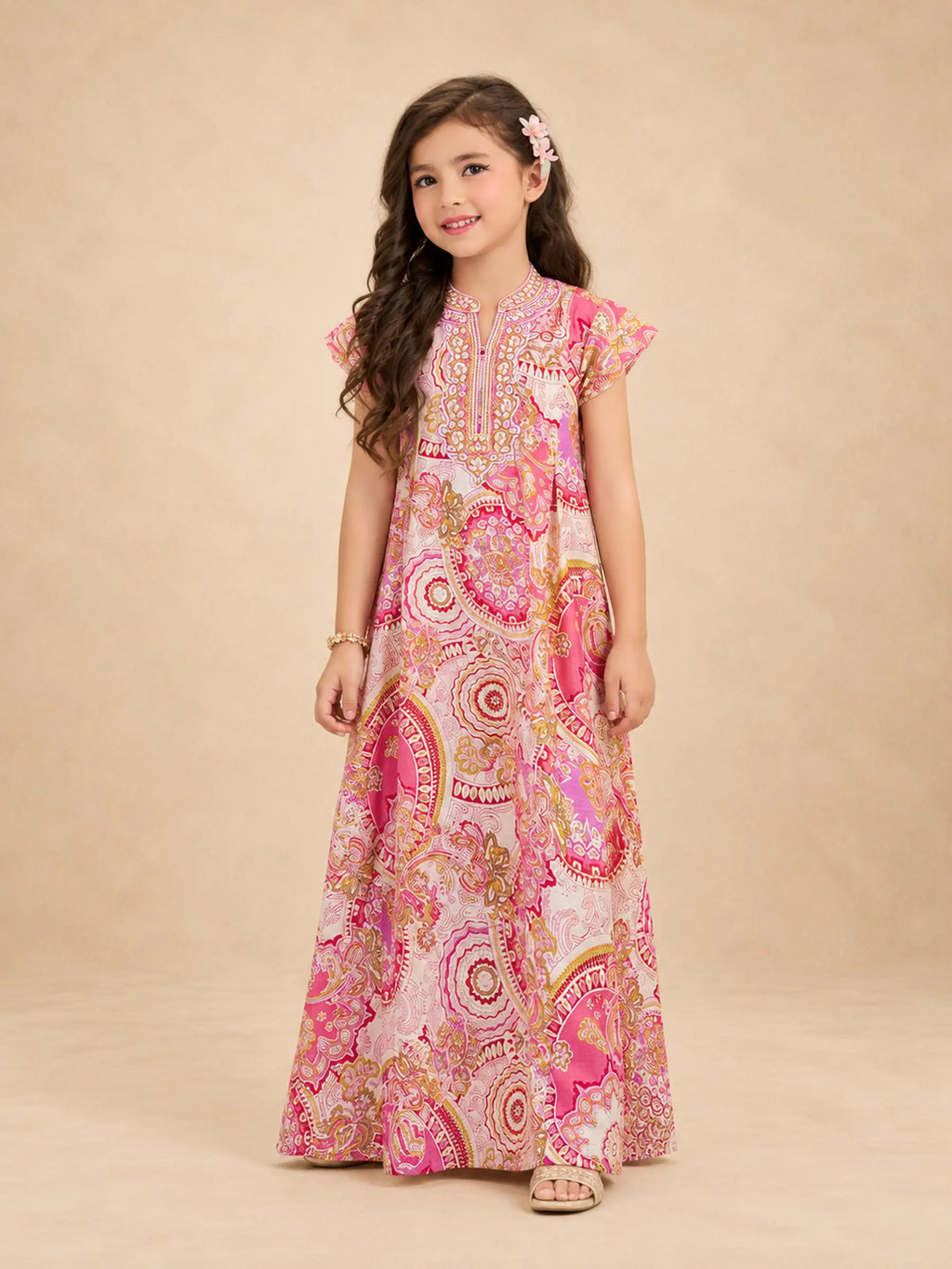 Vibrant Print Embroidered Jalabiya.