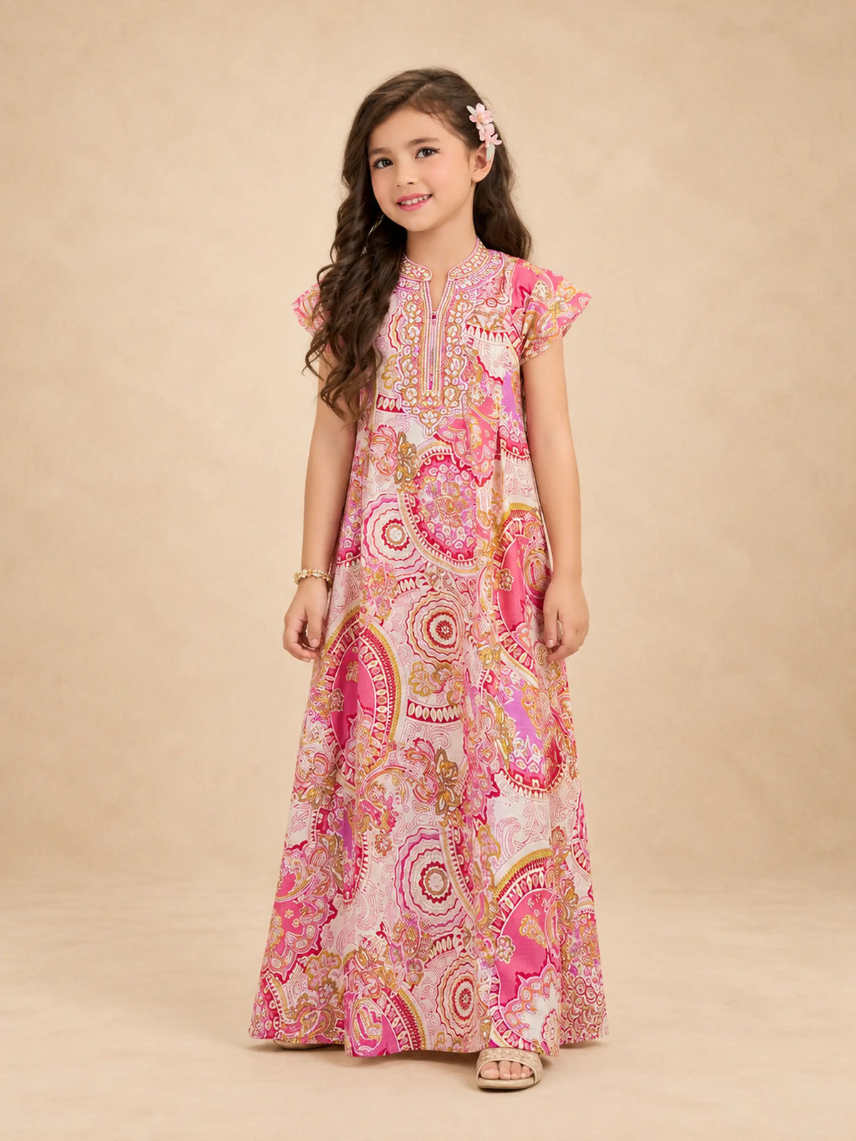 Vibrant Print Embroidered Jalabiya.