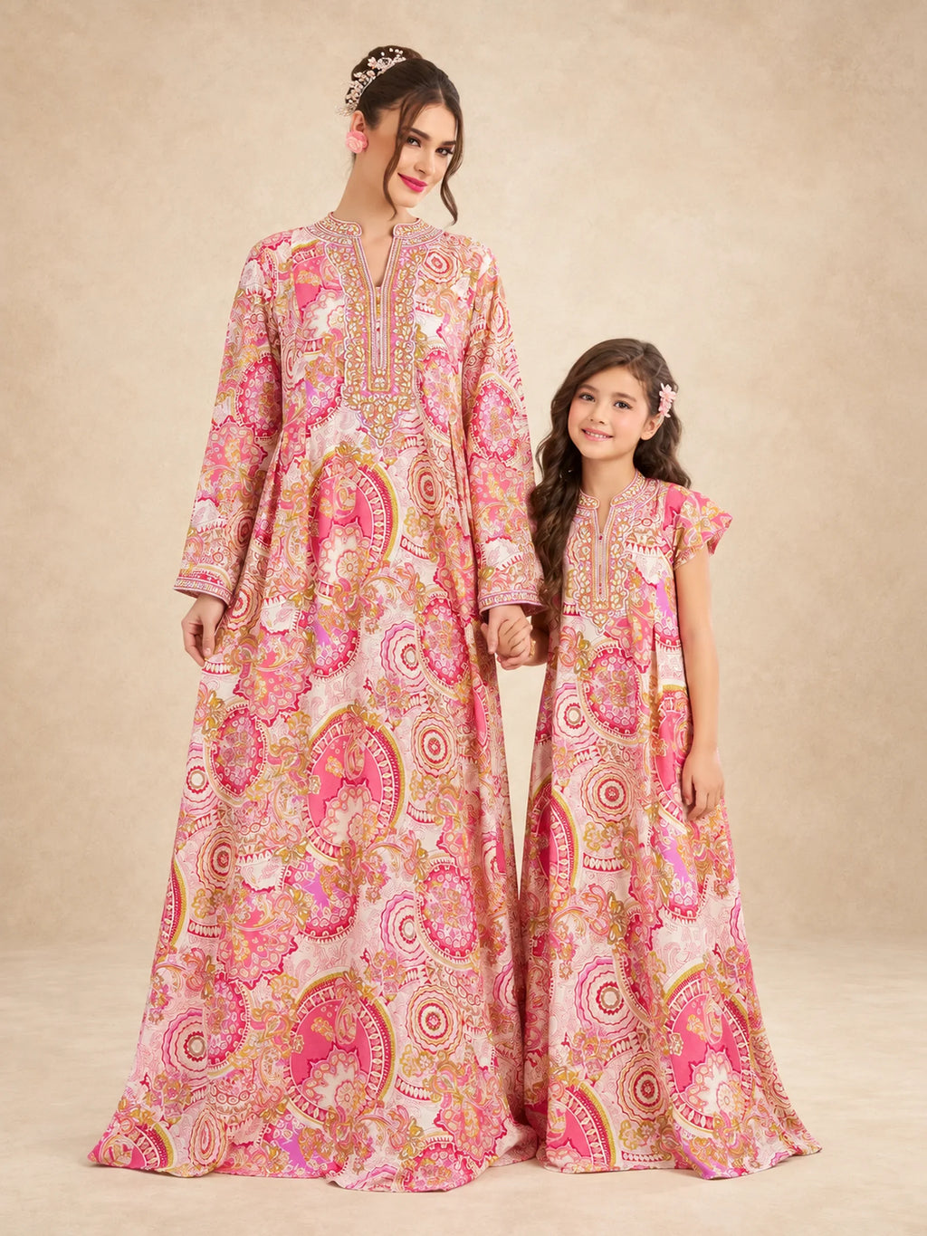 Vibrant Print Embroidered Jalabiya.