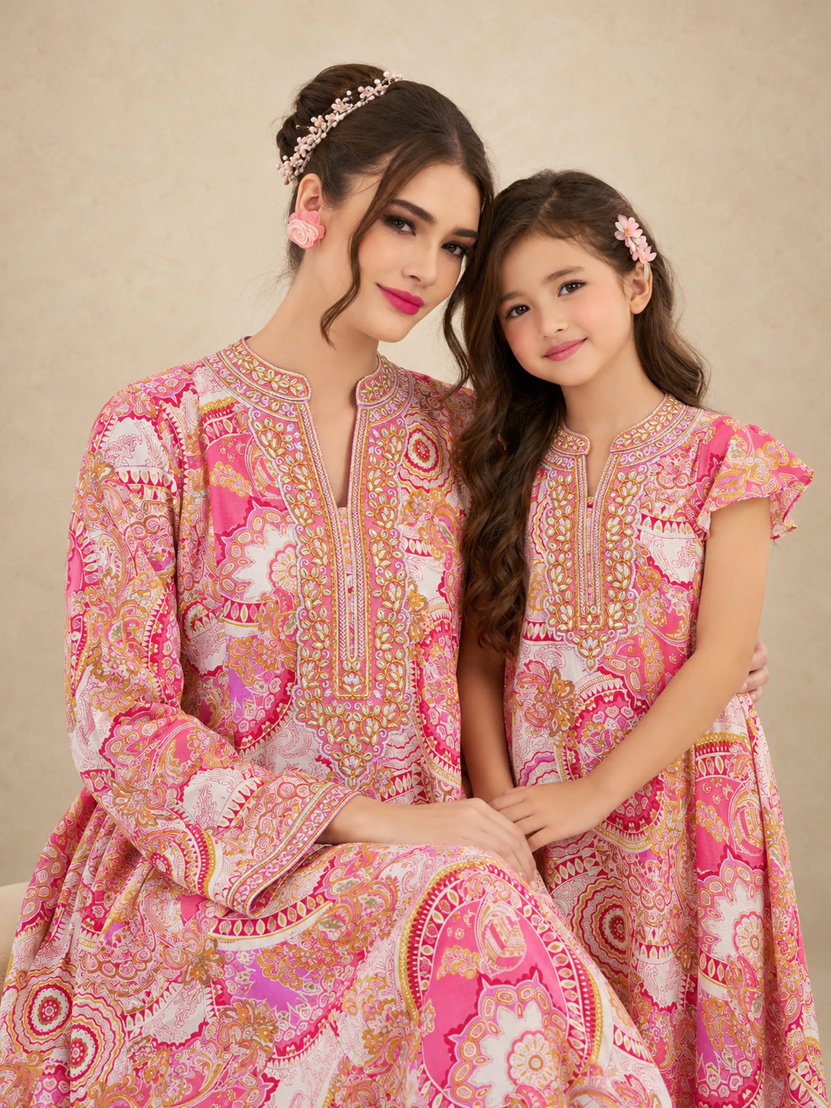 Vibrant Print Embroidered Jalabiya.