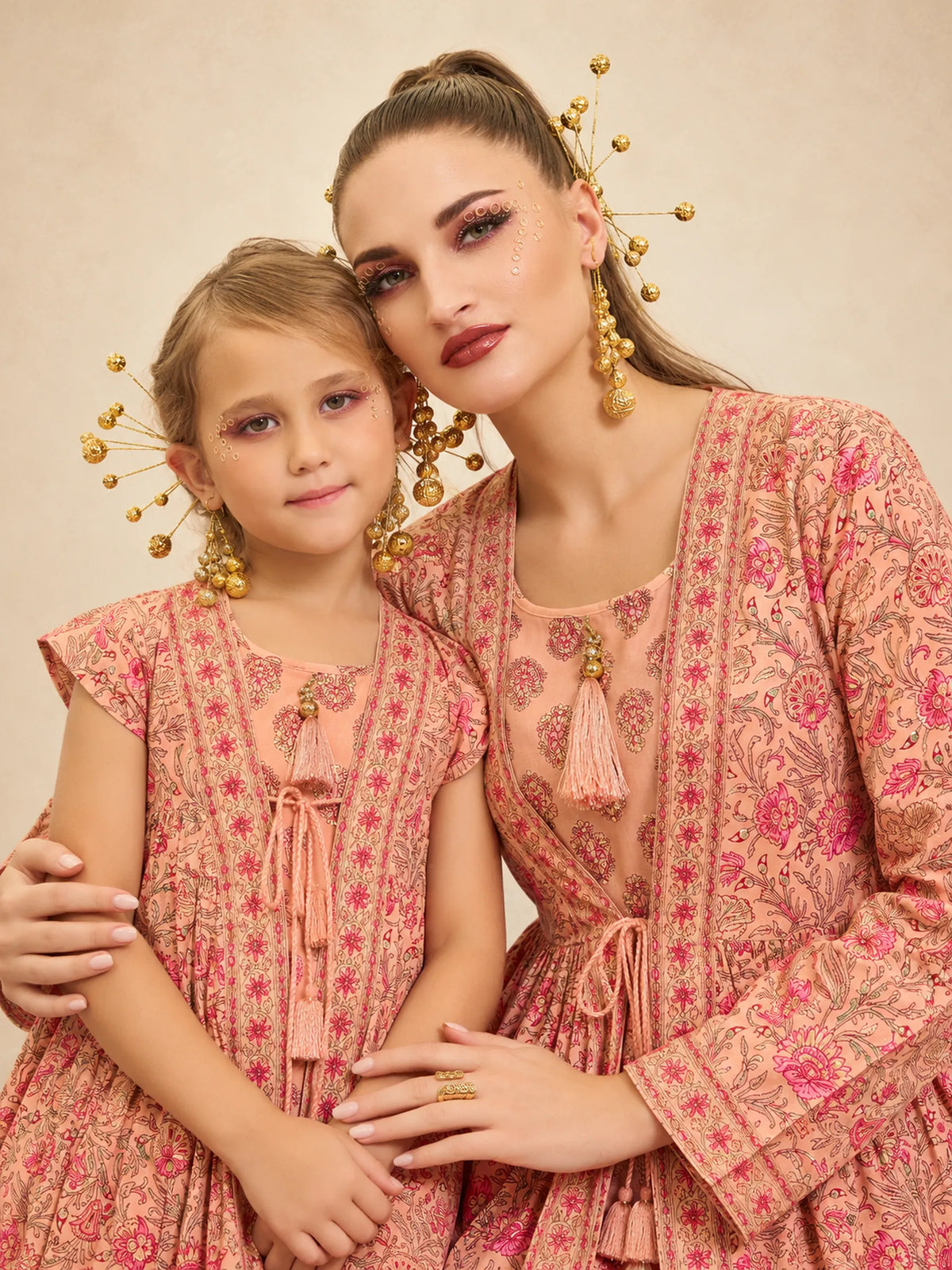 2 Pc Cotton Printed Jalabiya With Tie Up String.