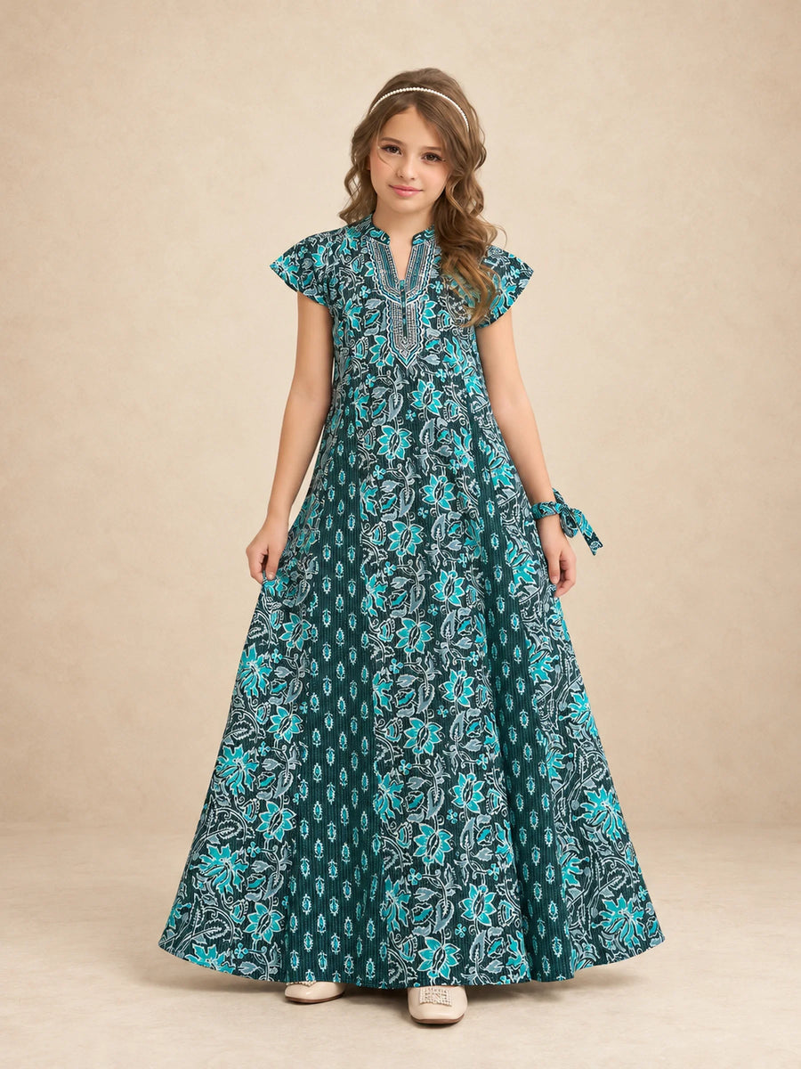 Texture Cotton -Printed Embroidered Jalabiya