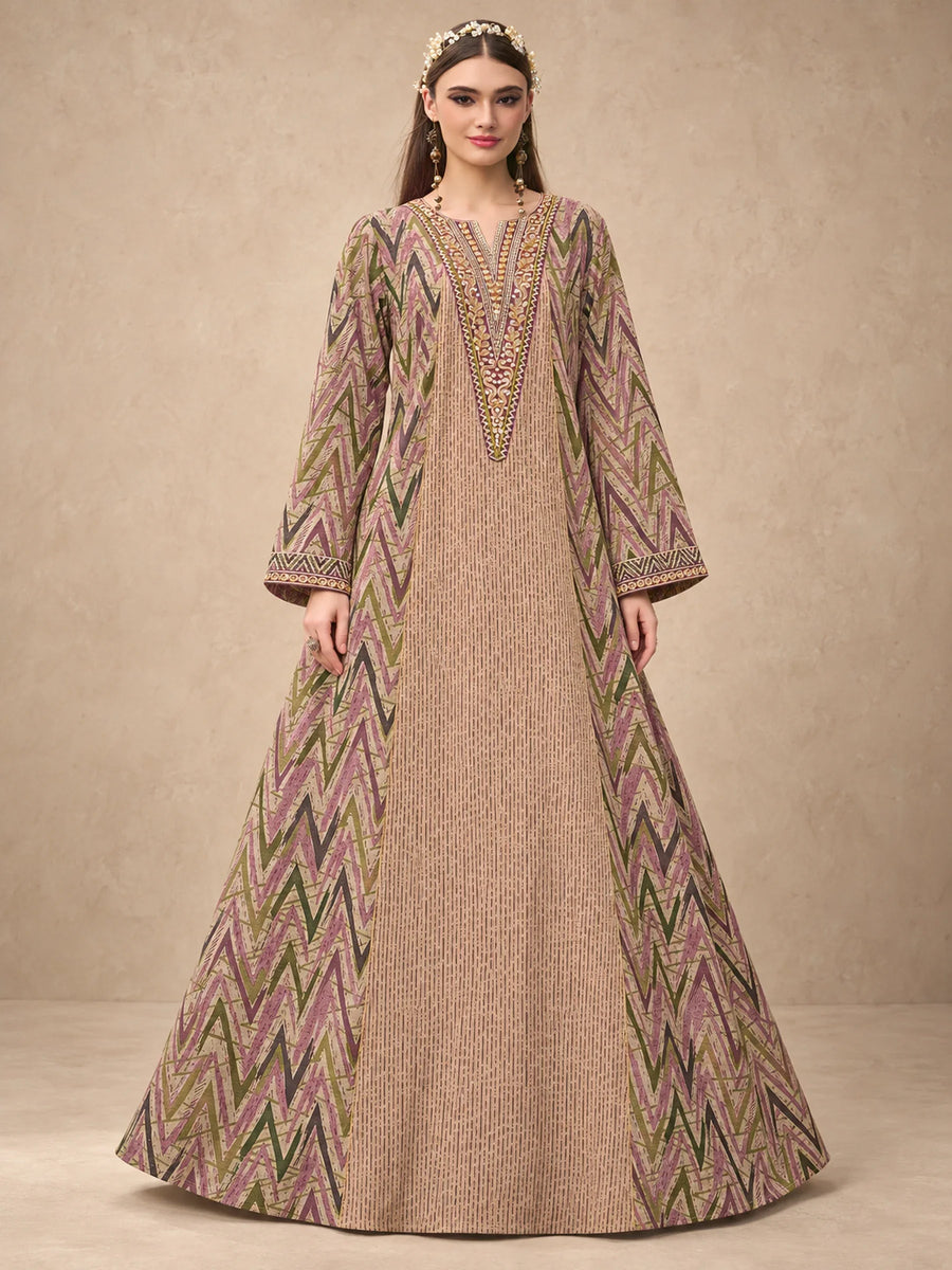 Cotton Blend Zigzag Printed Jalabiya