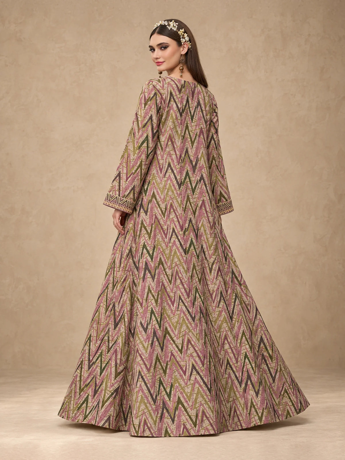 Cotton Blend Zigzag Printed Jalabiya
