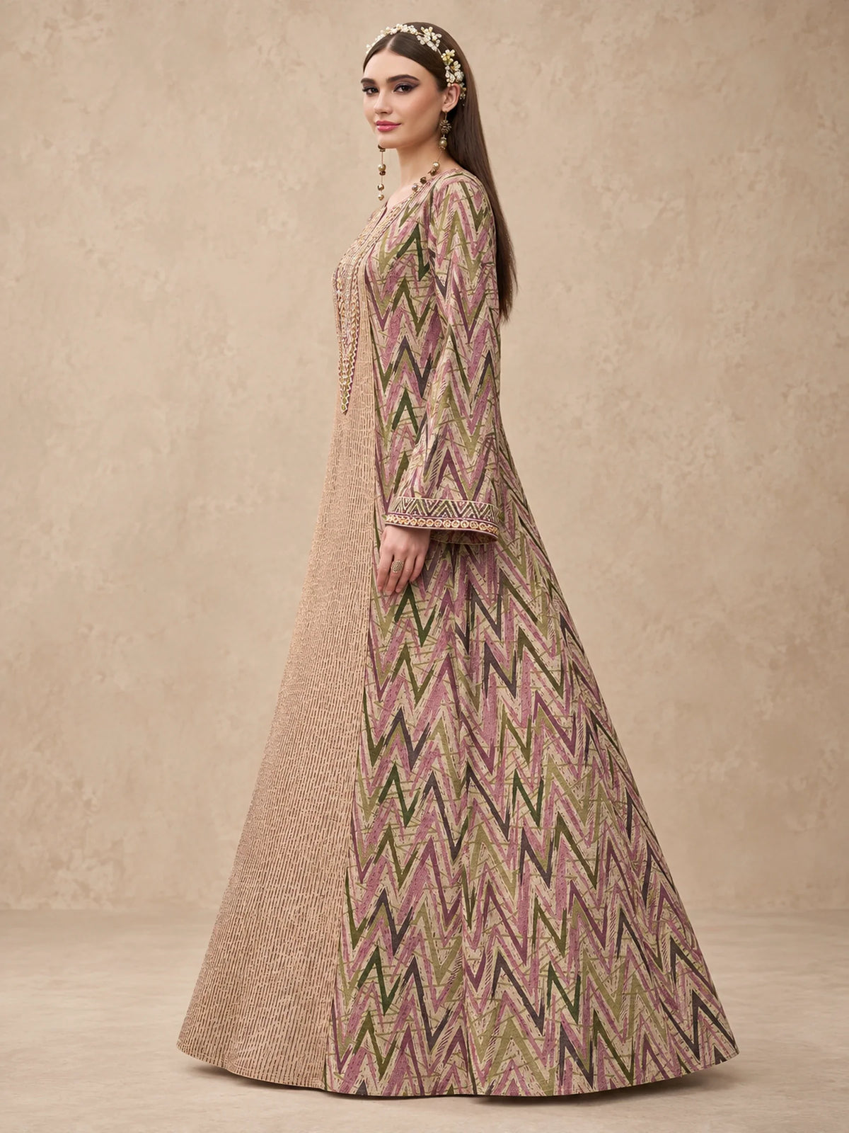 Cotton Blend Zigzag Printed Jalabiya
