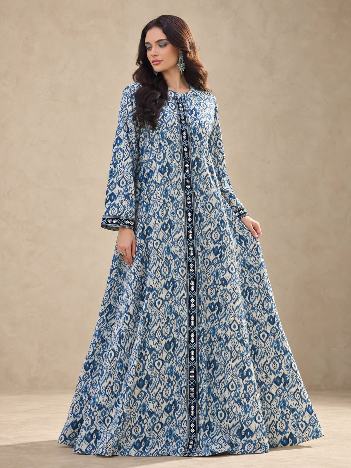 Cotton Ikkat Print Embroidery Panel Jalabiya