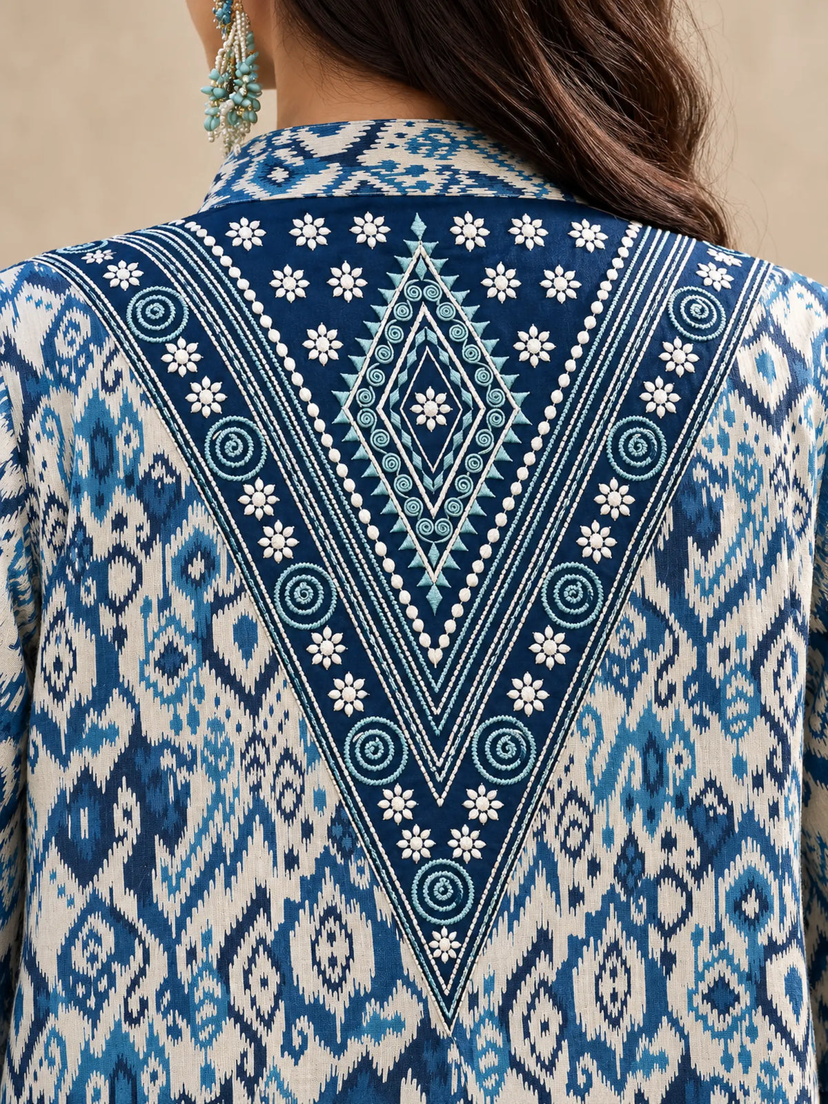 Cotton Ikkat Print Embroidery Panel Jalabiya