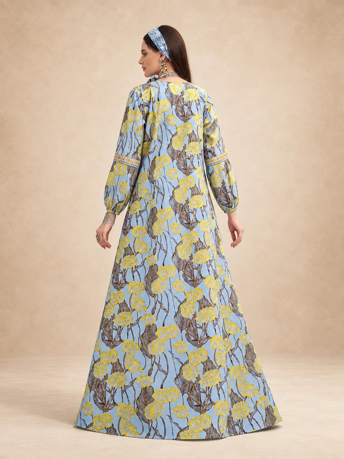 Cotton Flower Print Embroidery Jalabiya