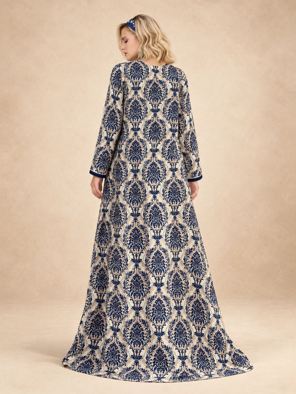 Bold Damask  Print Embroidered Jalabiya