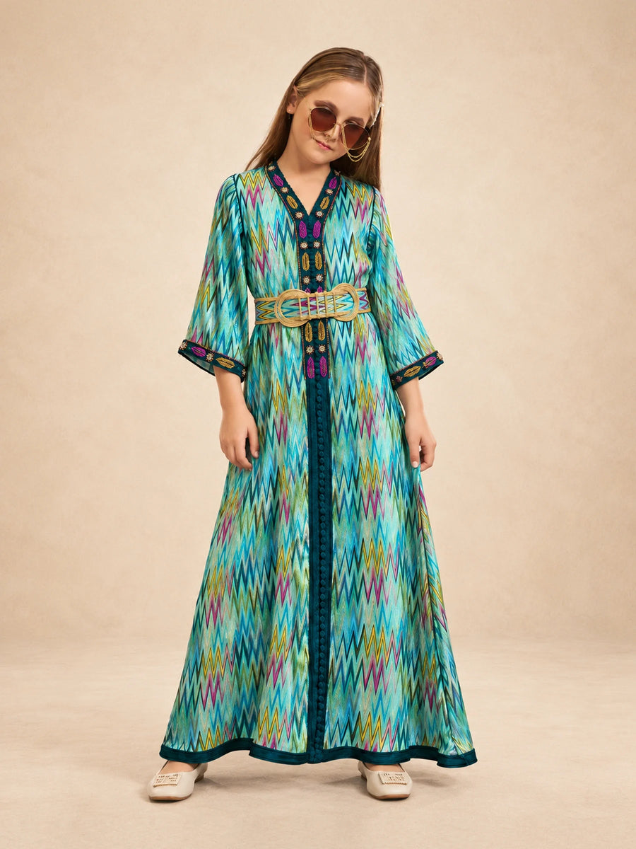 Printed Lurex Crepe Magrabi Embroidery Jalabiya