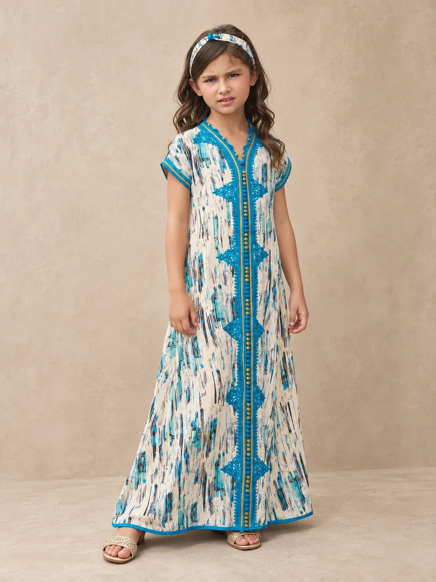 Printed Crepe Magrabi Embroidery Jalabiya