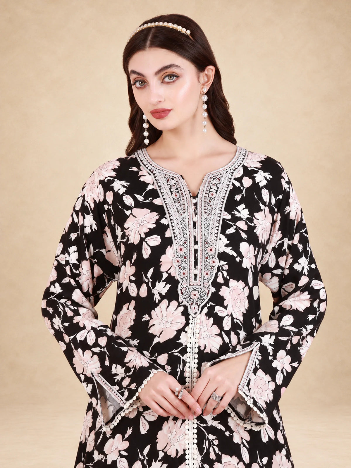 Cotton Rayon Floral Printed Jalabiya