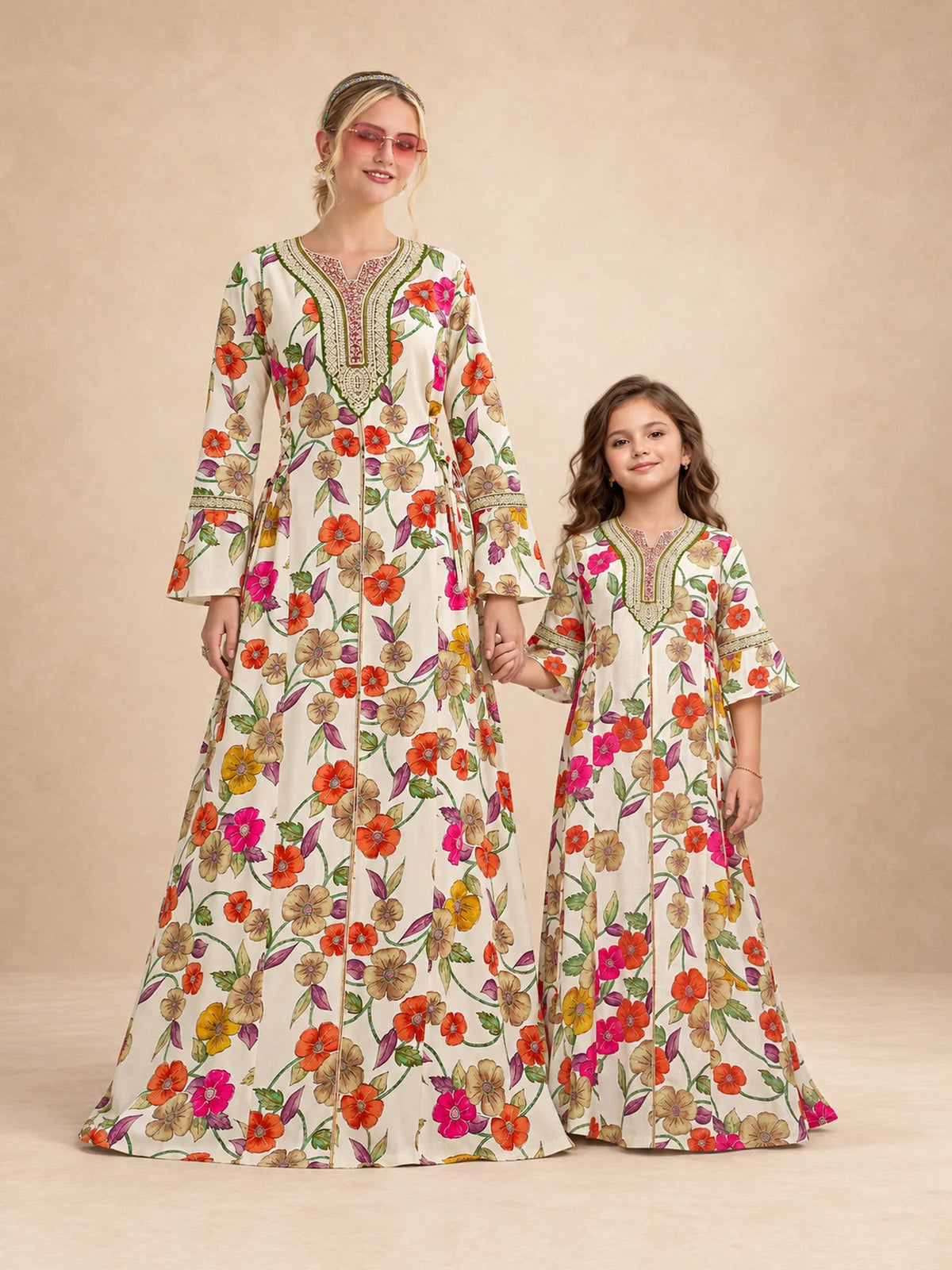 Cotton Vibrant Print Jalabiya With Embroidery And Draw  String