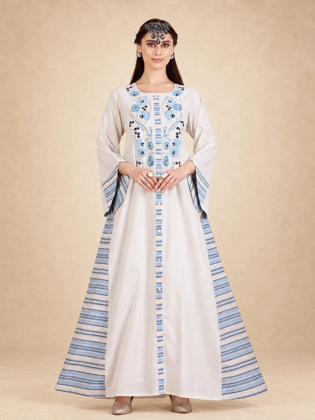 Cotton Linen Embroidered Jalabiya