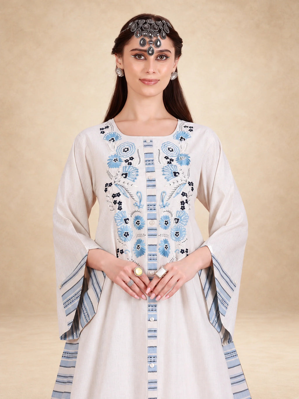 Cotton Linen Embroidered Jalabiya