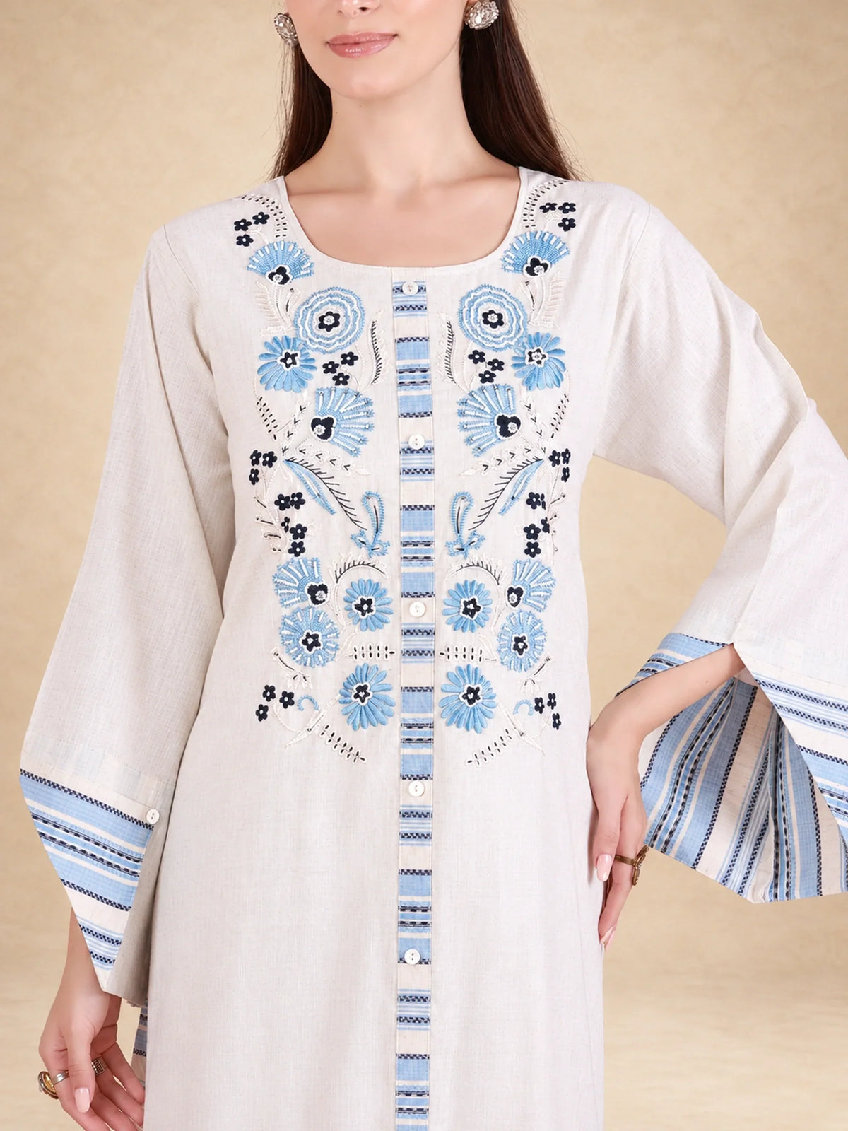 Cotton Linen Embroidered Jalabiya