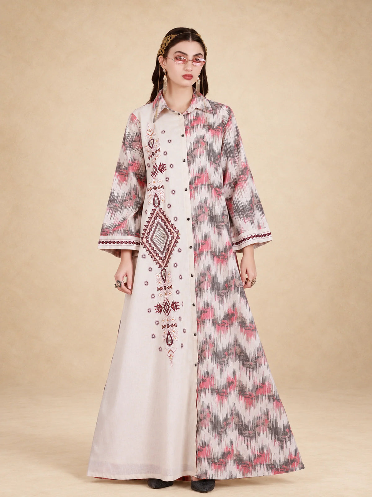 Cotton Printed Pattern Buttoned Jalabiya