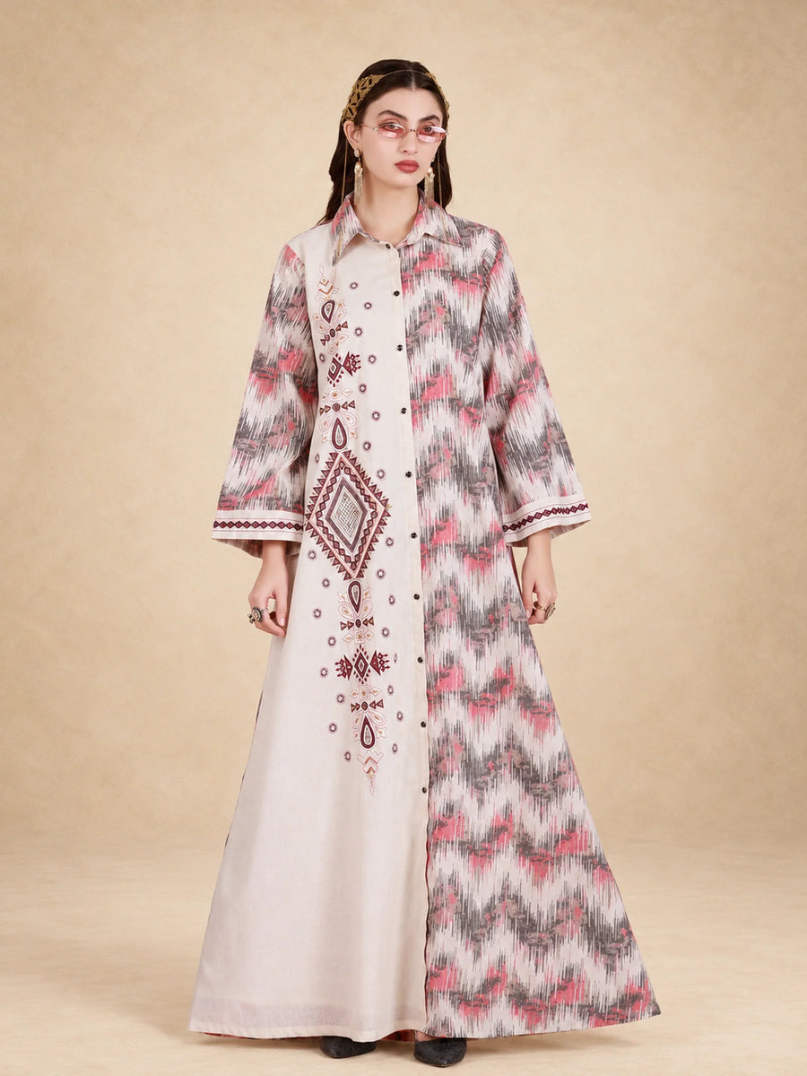 Cotton Printed Pattern Buttoned Jalabiya