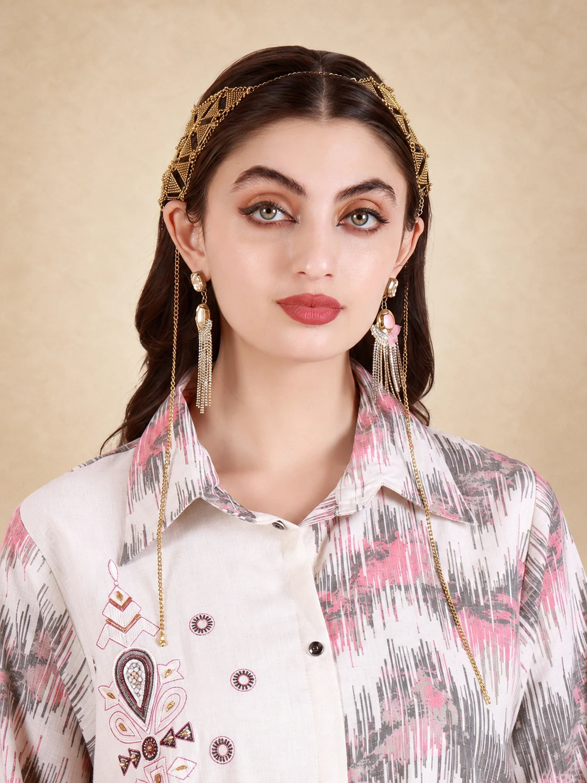 Cotton Printed Pattern Buttoned Jalabiya