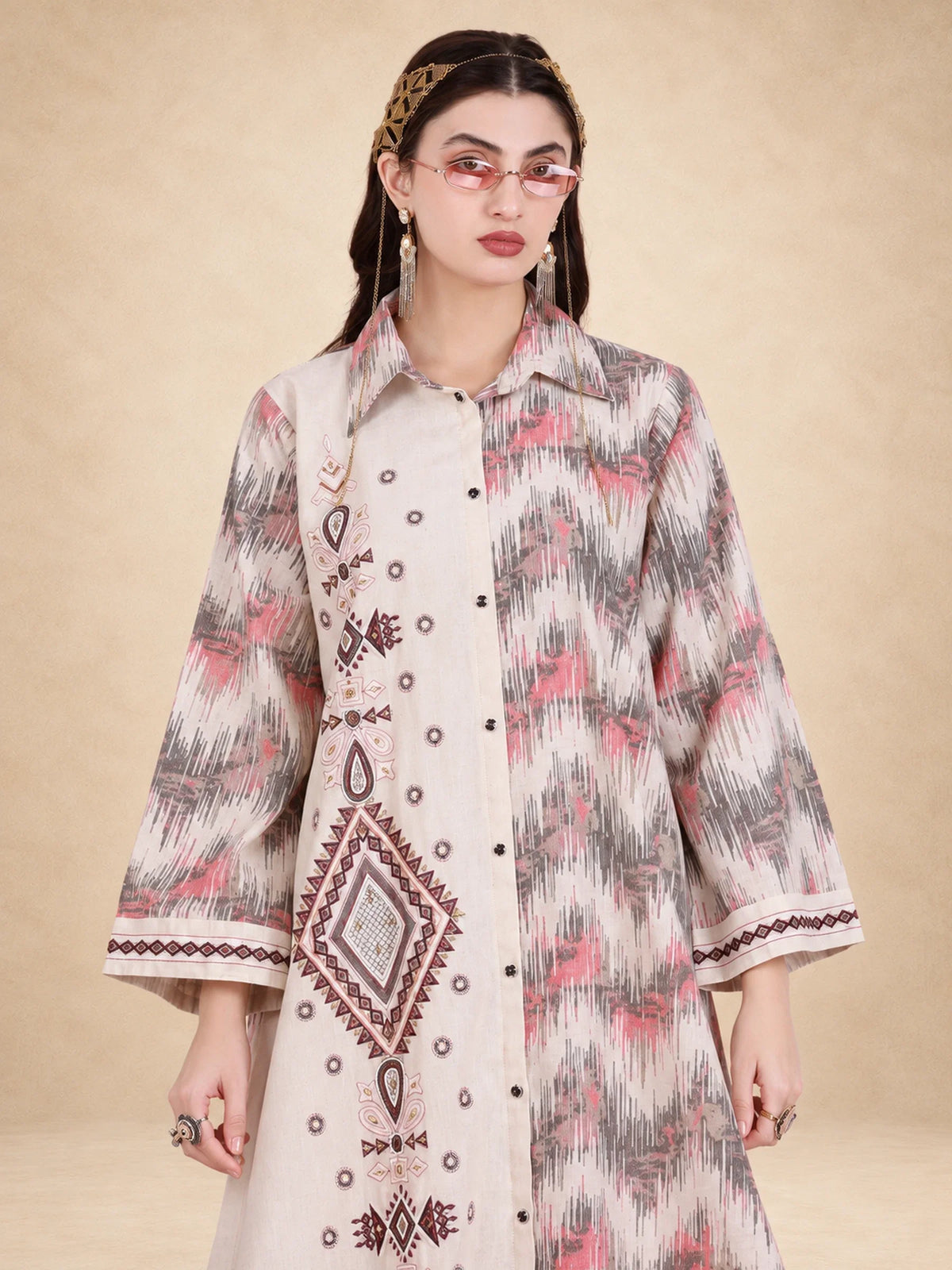 Cotton Printed Pattern Buttoned Jalabiya