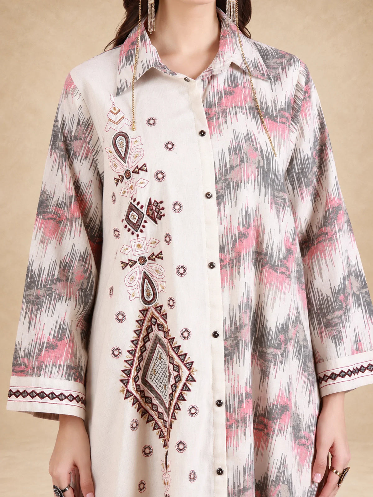 Cotton Printed Pattern Buttoned Jalabiya