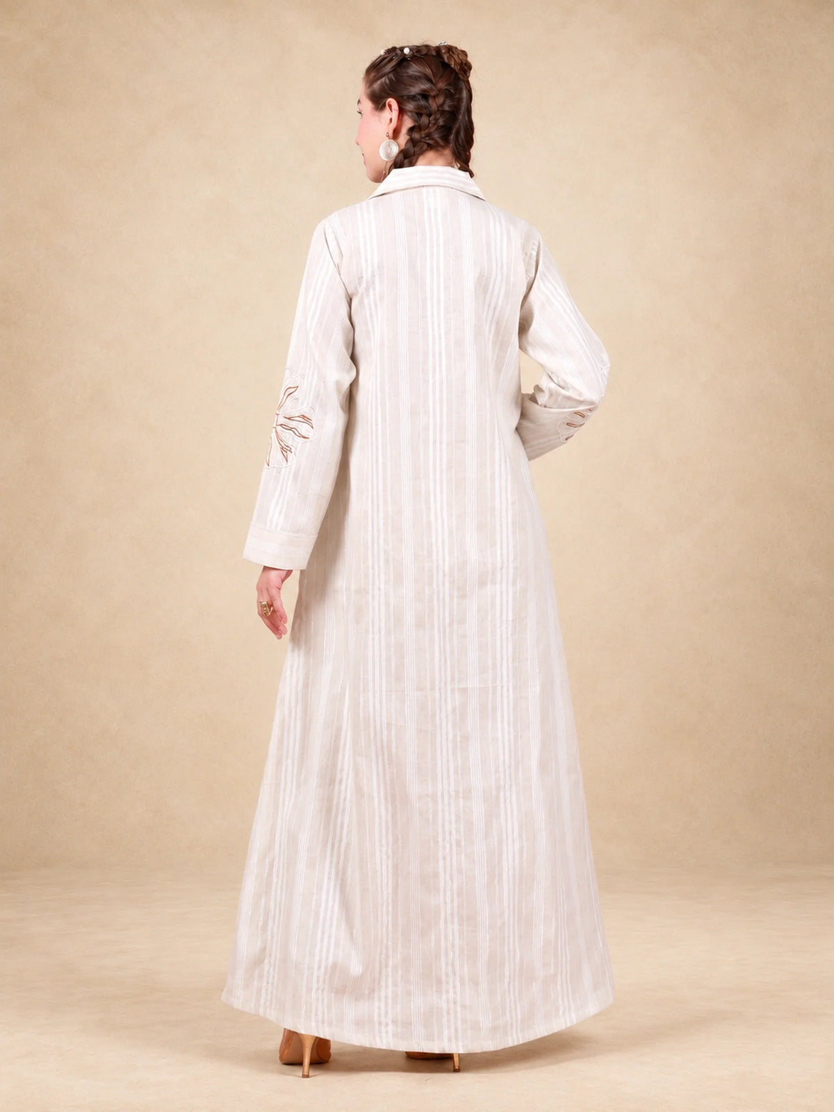 Cotton Linen Floral Embroidered Jalabiya
