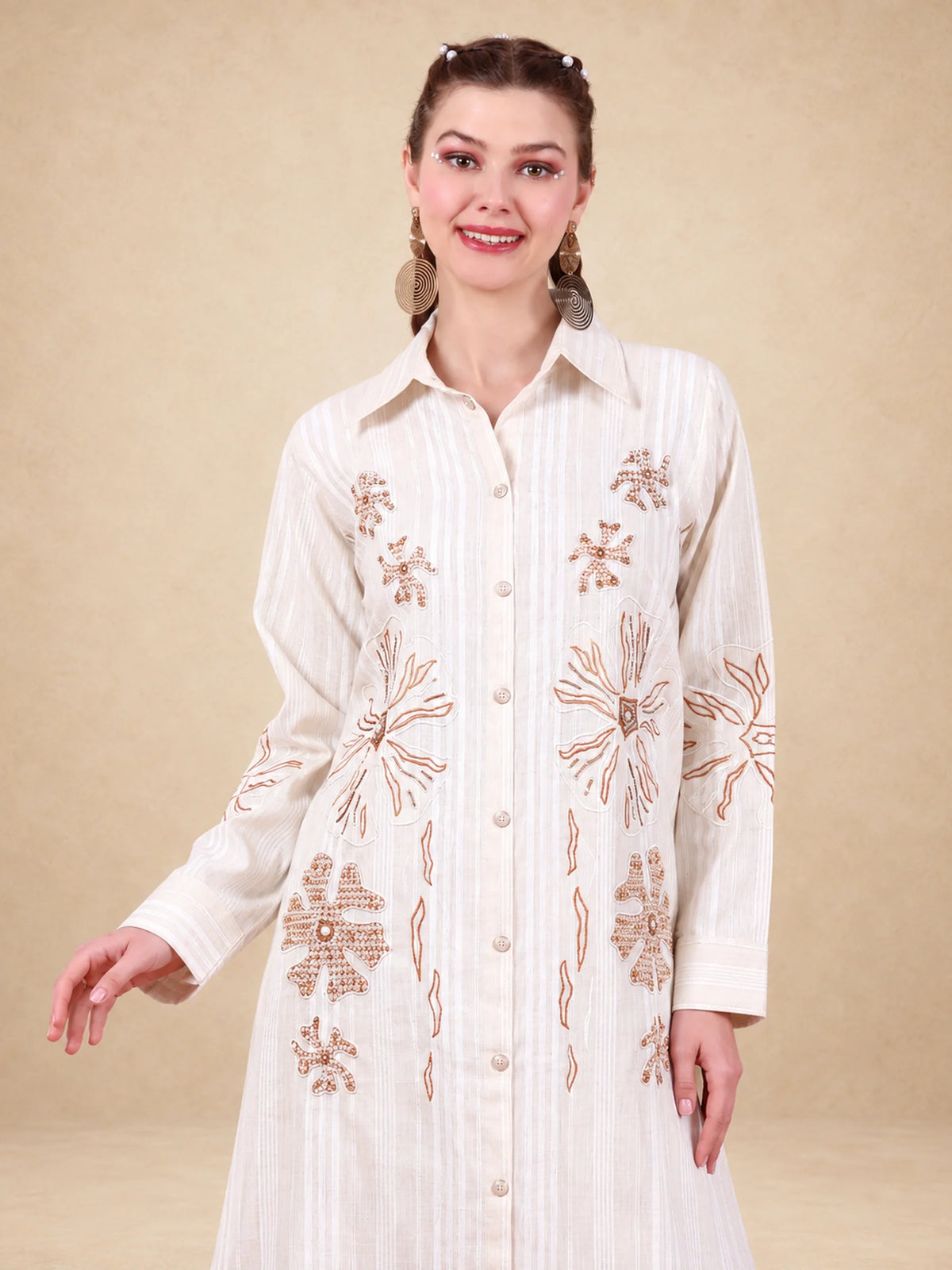 Cotton Linen Floral Embroidered Jalabiya