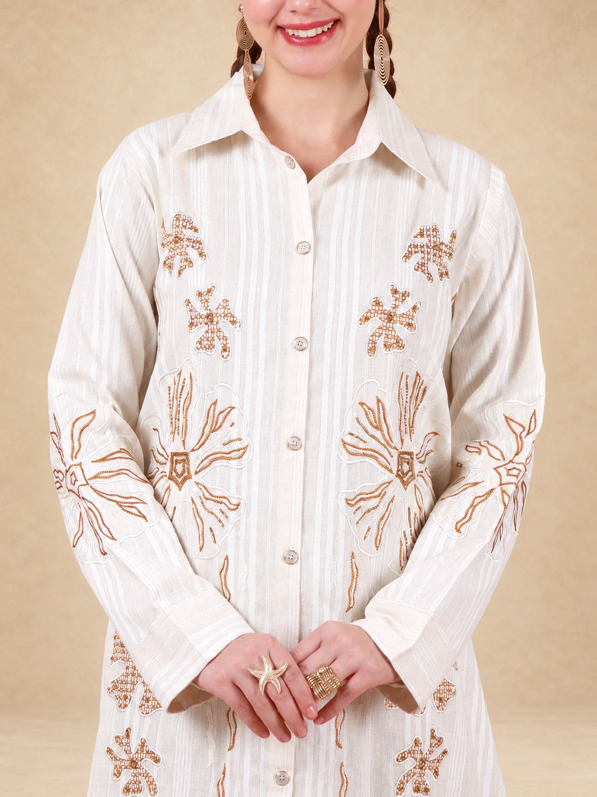 Cotton Linen Floral Embroidered Jalabiya
