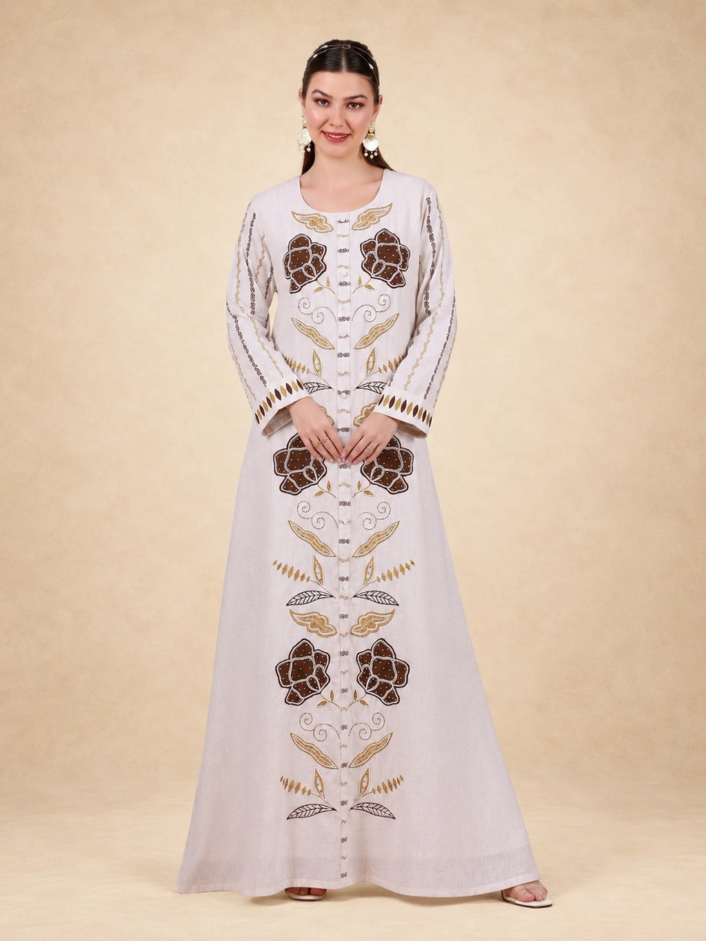 Cotton Linen Embroidered Jalabiya