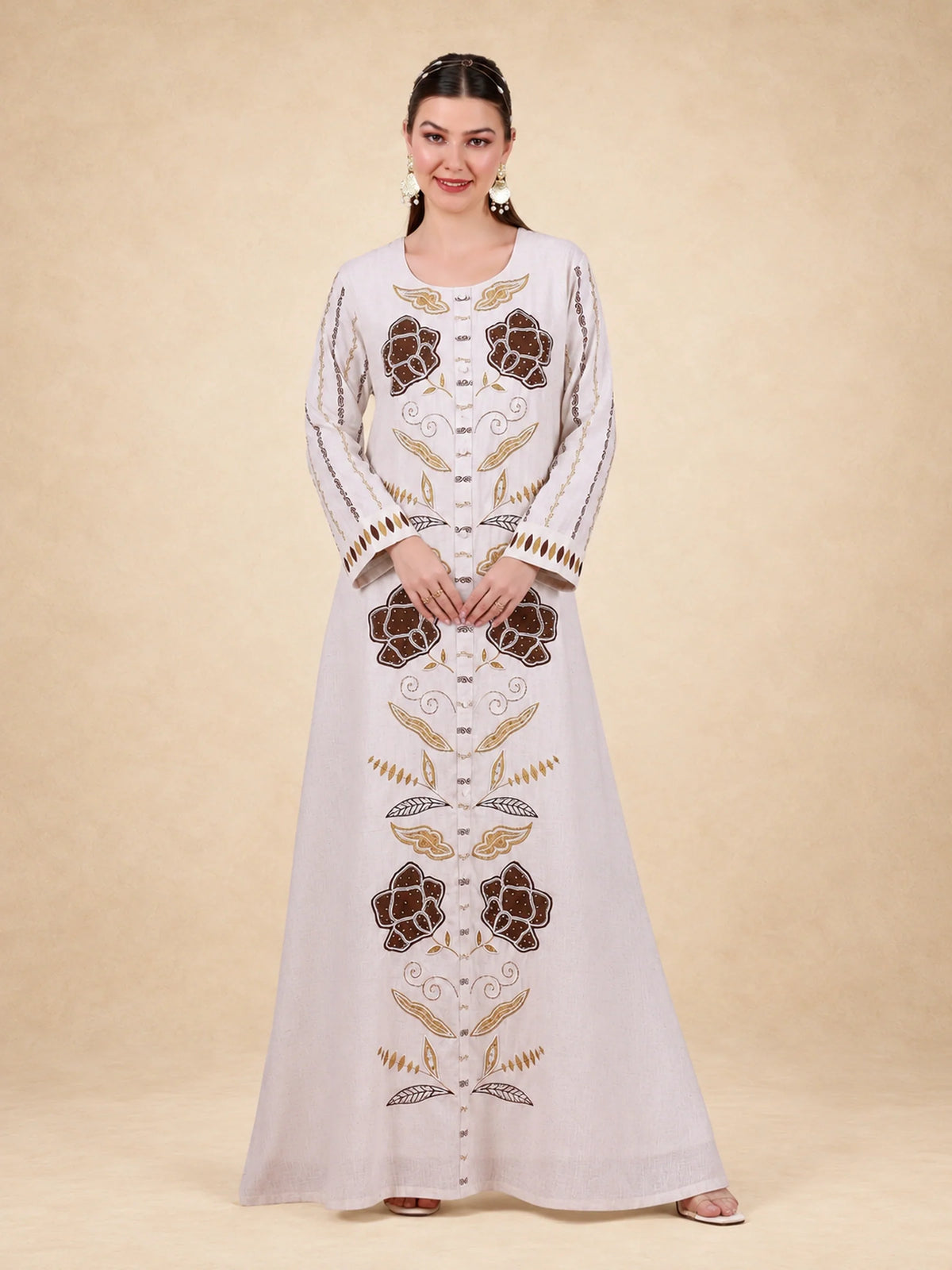 Cotton Linen Embroidered Jalabiya