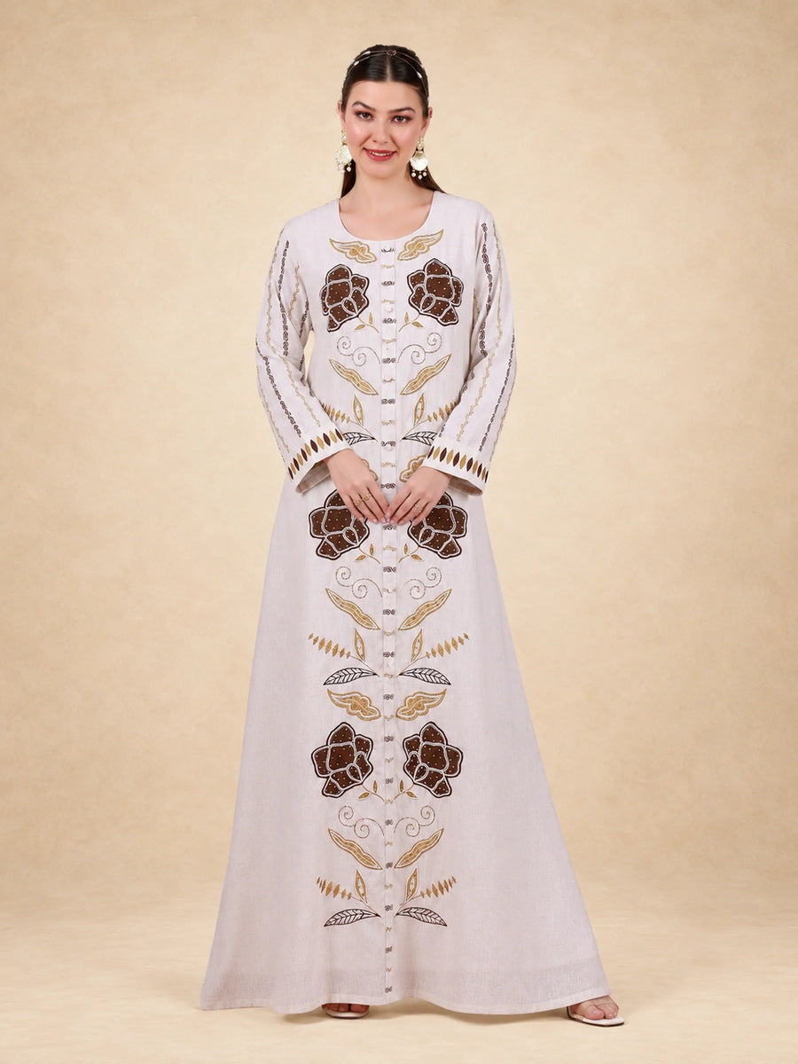 Cotton Linen Embroidered Jalabiya